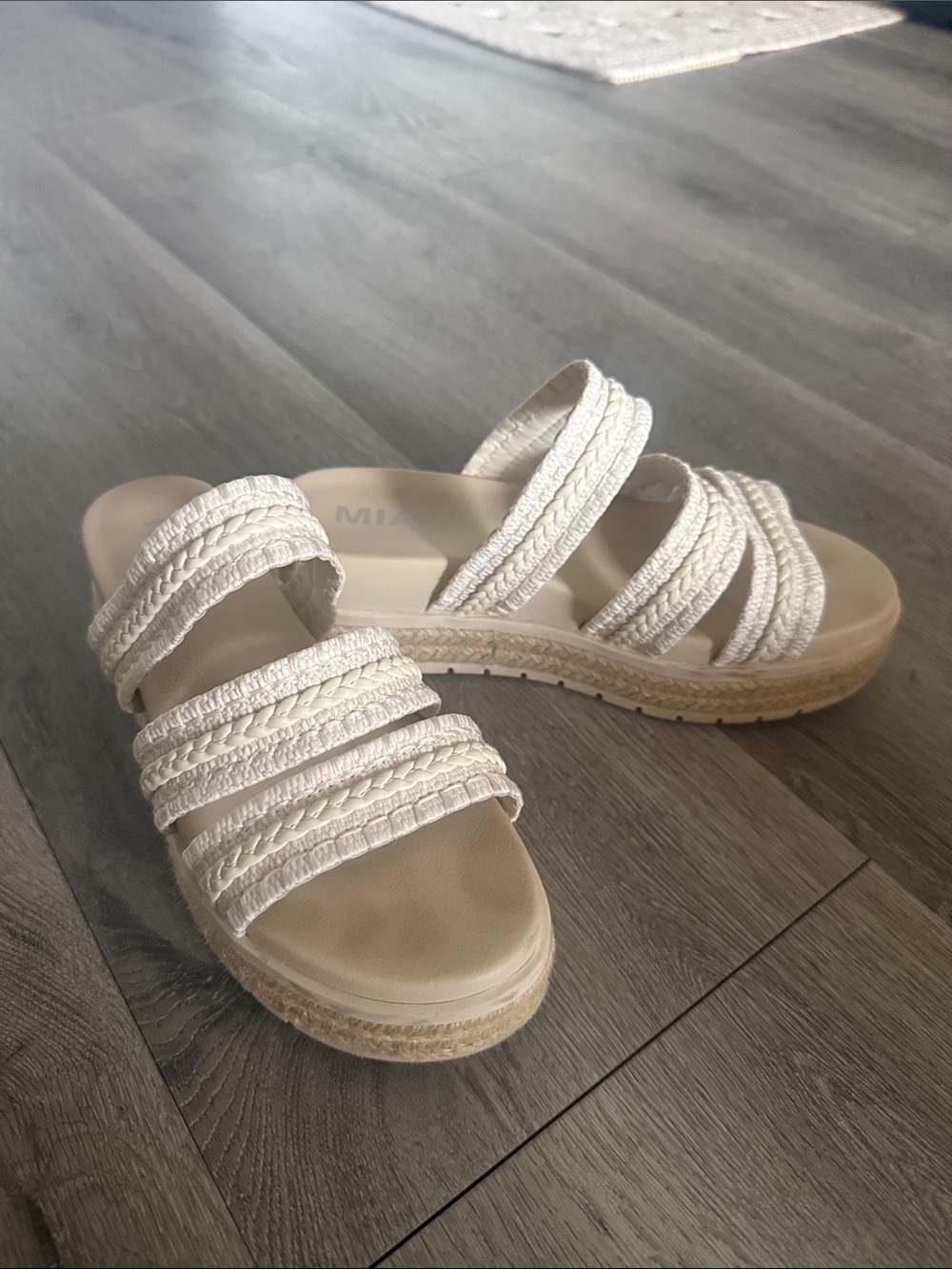 MIA Cream Braided Platform Slide Sandals